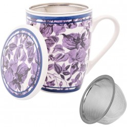 Caneca De Porcelana Branco/roxo 310Ml C/tampa E Infusor Lyor UNICA