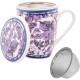 Caneca De Porcelana Branco/roxo 310Ml C/tampa E Infusor Lyor UNICA