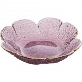 Bowl Cristal Martelado Borda Dourada Taj Flor Rosa 14,x3,5cm UNICA