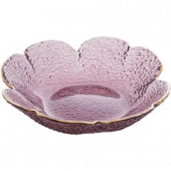 Bowl Cristal Martelado Borda Dourada Taj Flor Rosa 14,x3,5cm UNICA